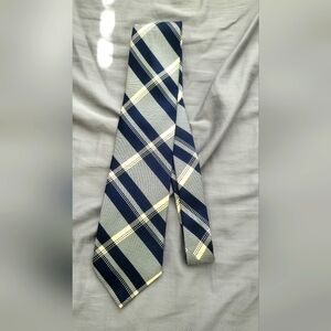 Men's Faconnable Nova Check Silk Tie Blue Cream NWT